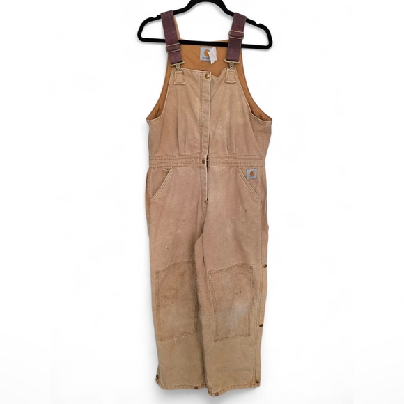 Carhartt Women's Insulated Bib Overalls Brown Canvas Size 14P - Picture 1 of 12